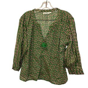 Roberta Roller Rabbit green pink block tile print cotton tunic top XS